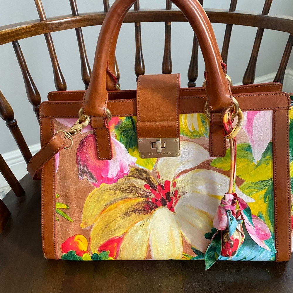 Brahmin Leather Floral Satchel -Pink Tropical Floral Collection, Limited Edition